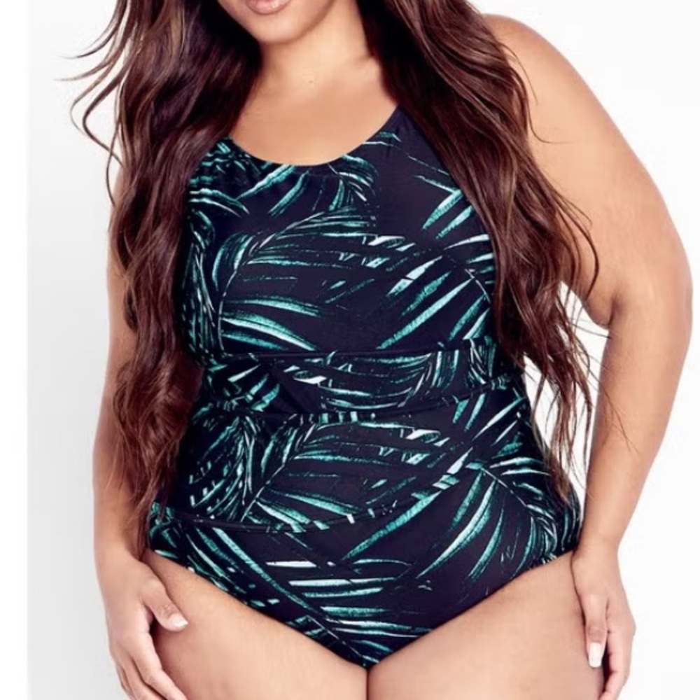 New Avenue Tropical Print One Piece Swimsuit Plus Size 26 Highneck chlorine res